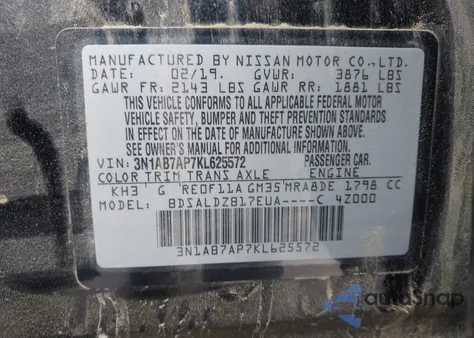 2019 Nissan Sentra Sv z USA, uszkodzony, nr VIN 3N1AB7AP7KL625572